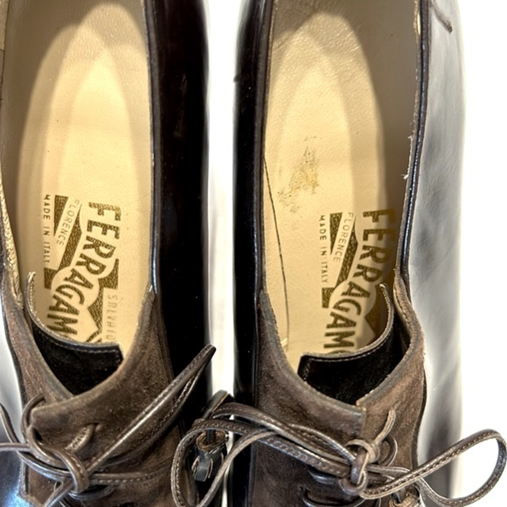 🔥NOT FOR SALE🔥Salvatore Ferragamo Brown Leather Heeled Oxford Style Lace Up Pump - Picture 6 of 16